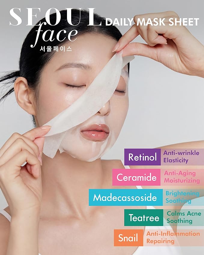 DERMAL Seoul Face Ceramide 5-Min Quick Sheet Mask 36 Count Bulk, Korean Morning Hydrating Pull-Out Dispenser with Tweezers, Skin Barrier Support Face Mask for Makeup Prep, Panthenol Vegan Tencel