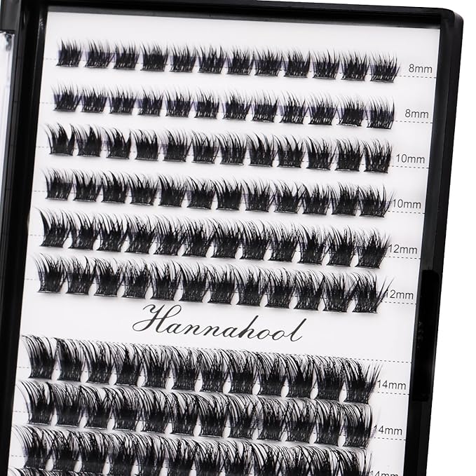 12rows-Large Tray Mixed 8-10-12-14-16mm/Mixed 14-15-16mm/Mixed14mm-16mm/Mixed 18-20mm Wide Stem Individual False Eyelashes Dramatic Black Cluster Eyelashes (Mixed 8-10-12-14-16mm)