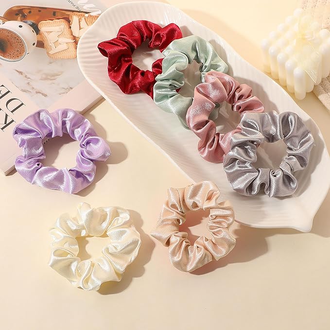 Satin Scrunchies for Women – 7PCS Colorful Softer Than Silk Scrunchies, Hair Ties No Damage, Frizz-Free Gentle Elastic Hair Bands for Thick & Thin Hair, Soft & Stylish Hair Accessories Gifts