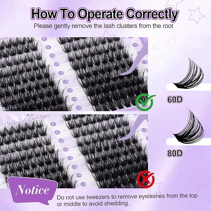 WENDY LASHES Clusters 60D+80D Eyelash Clusters 540PCS 9-16mm D Curl Natural Lashes Fluffy Wispy False Eyelashes DIY Cluster Eyelash Extensions