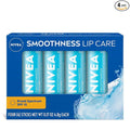 NIVEA Smoothness Lip Care, Sunscreen Lip Balm with SPF 15 Broad Spectrum, Shea Butter, Nourishing Oils and Vitamin C & E, 3-in-1 Moisture, Repair and Sunscreen, 0.17 Oz Stick, Pack of 4