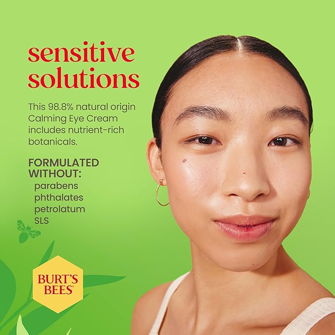 Burt's Bees Calming Eye Cream With Aloe and Rice Milk, Moisturizes Without Causing Redness or Irritation, 98.7 Percent Natural Origin Skin Care, 0.5 oz. Bottle