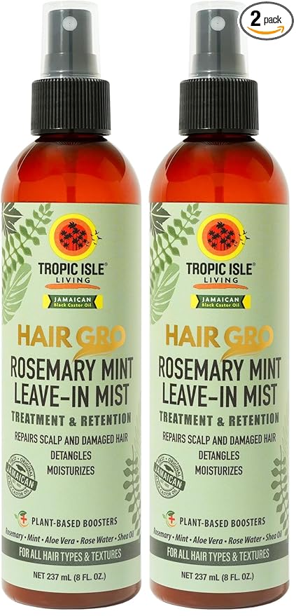 Tropic Isle Living Rosemary Mint Leave-In Conditioner 8oz/ 237ml - Detangles, Moisturizes, Repairs Scalp and Damaged Hair with Natural Formula, Suitable for All Hair Types, Cruelty-Free (Pack of 2)