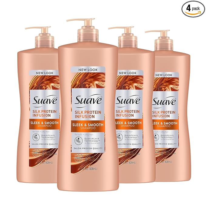Suave Silk Protein Infusion Shampoo, Sleek and Smooth, for Soft Hair and Frizz Control, 28 oz Pack of 4