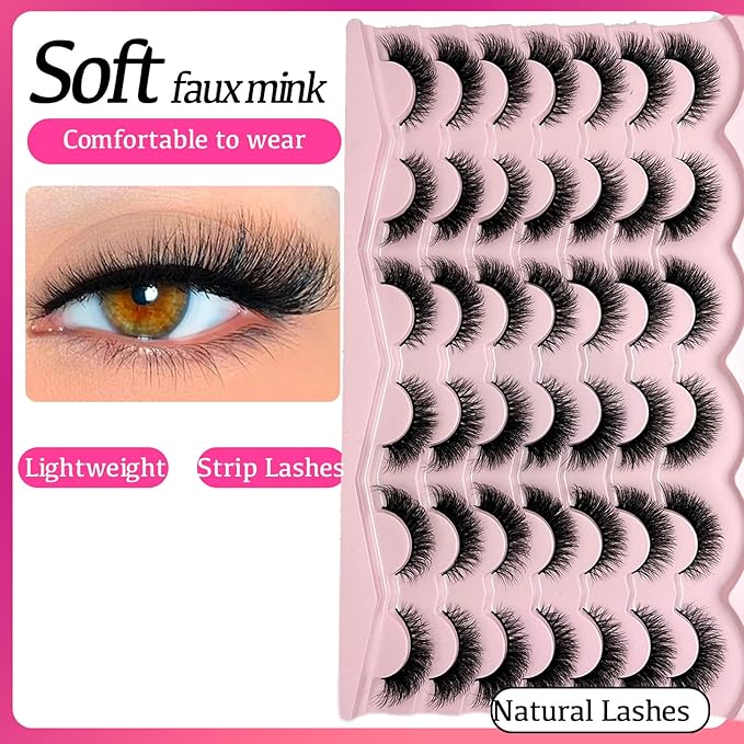 Cat Eye Lashes Natural Look 3D Mink Strip Lashes Wispy Short Fox Eye Eyelashes Mink Fluffy Lash Strips Cateye Faux Mink False Eyelashes Pack