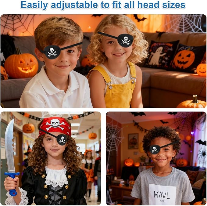 2PCS 3D Pirate Eye Patch for Kids, Soft Medical Eye Patches, Adjustable Amblyopia Lazy Eye Patches for Left or Right Eyes(Black)