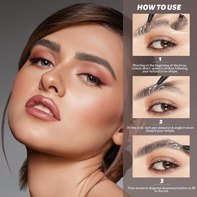 2 Pack 4-Tip Microblading Eyebrow Pen with 2 Brow Brushes, Waterproof Vegan Formula Eyebrow Pencils for Women to Effortlessly Create Natural Hair-Like Strokes, All-Day Wear (Espresso)