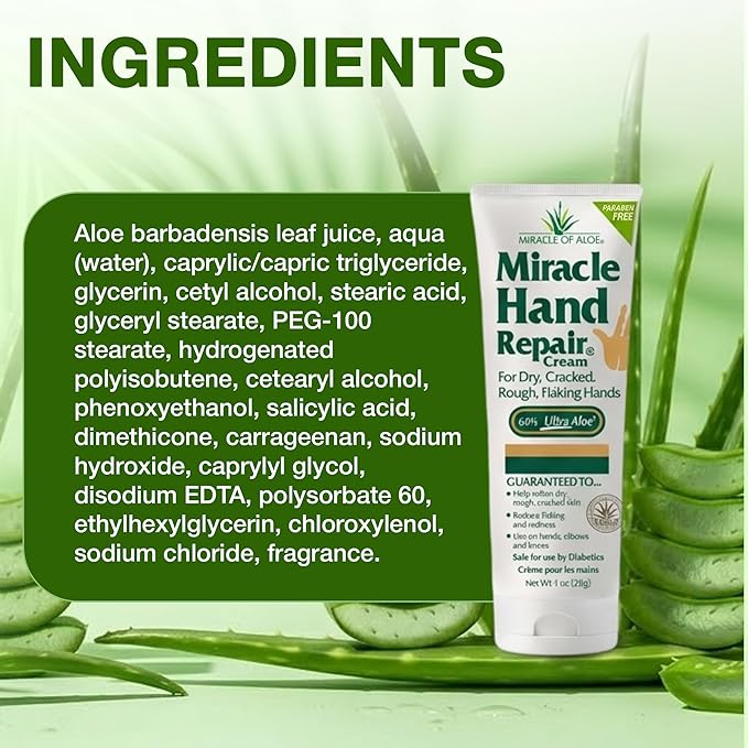 Miracle Foot Repair Cream, 8 oz + 1 oz Miracle Hand Repair, Healing Aloe Vera Lotions for Dry, Cracked Hands and Feet (8 oz Foot Cream + 1 oz Hand Cream)