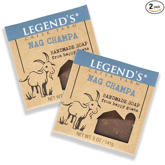 Legend's Creek Farm Goat Milk Soap - Cleansing Moisturizing Bar for Hands and Body - 5 Oz Creamy Lather, Nourishing, Gentle Natural Soap for Sensitive Skin (Nag Champa, Pack of 2)
