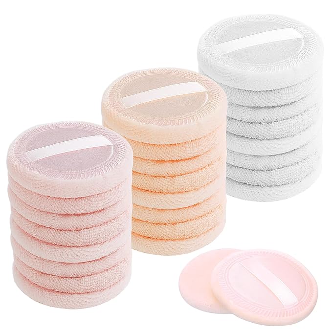 WLLHYF 24Pcs Powder Puff Cotton Round Makeup Puff Pads with Strap Face Powder Puffs for Loose and Foundation Cosmetics Sponge Powder Puffs