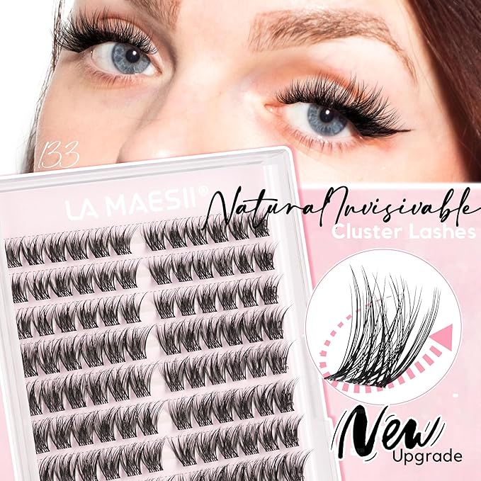 LA MAESII 120Pcs Clear Band Lash Clusters 10-14mm Natural Look Cluster Eyelashes Resuable Invisible Band Individual Cluster Lashes(133)
