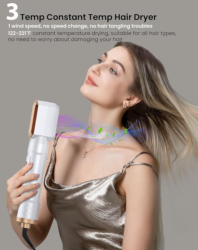 Ukliss 6 in 1 Hair Dryer Brush, Hot Air Brush & Styler with ALCI Safety Plug, Ionic Blow Dryer Brush for Frizz Free Salon Blowout, Volumizing & Auto Curls, for All Hair Types