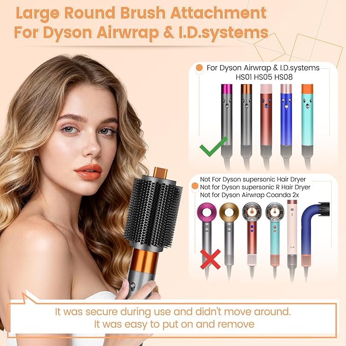 Upgraded Large Round Volumizing Brush Attachment for Dyson Airwrap HS01/05/08, Round Brush for Dyson Air wrap Accessories for Straighten Fast Dry Big Curls Add Volume