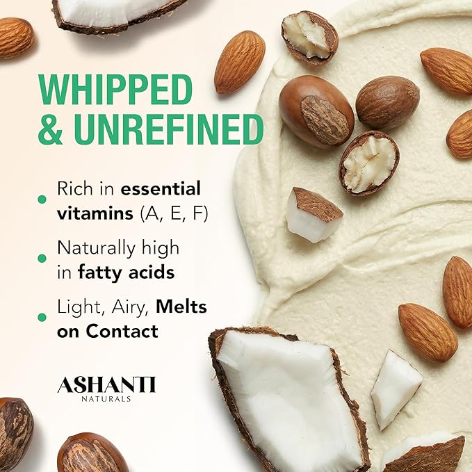 Ashanti Naturals Scented Whipped Shea Butter | African Body Butter for Men w/Coconut and Almond Oil (Fragrance Free Souffle, 8 oz)
