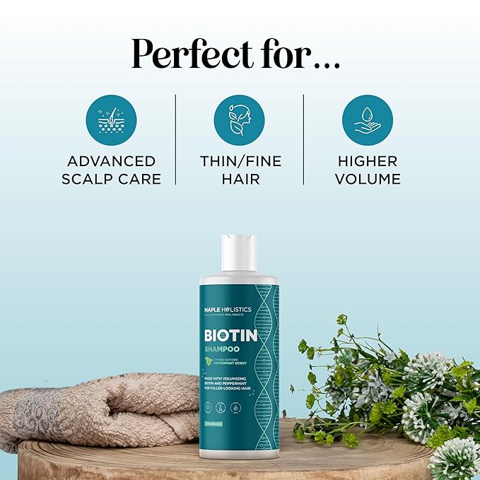 Volumizing Biotin Shampoo for Thinning Hair - Invigorating Peppermint Shampoo for Fine Hair with Argan Coconut and Olive Oils - Vegan & Color Safe - Paraben Silicone & Sulfate Free (16 Fl Oz)