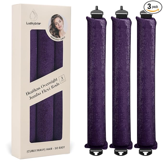 Overnight Heatless Hair Curler Blowout Rods Satin Flexi Rods for Heatless Overnight Jumbo Curls, No-Heat Styling Tools for All Hair Types, 3pcs Purple
