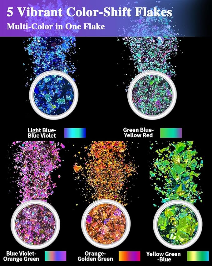 Chameleon Flakes for Epoxy Resin, Intense Color-Shift Pigment for Resin Casting, Molds & Tumblers, Chrome Effect Powder for DIY Art, Crafts, Paint & Soap Making
