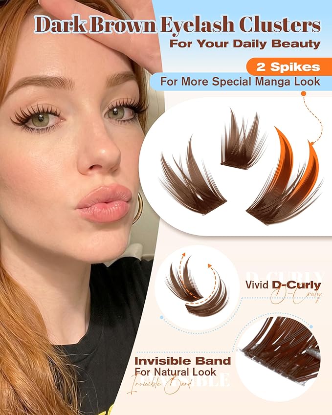 Brown Lash Clusters With Bottom Eyelash Clusters Manga Dark Brown Cluster Eyelash Extensions 222Pcs Brown Bunny Lashes Clusters D-Curly Individual Lashes 10-16MM by Zegaine