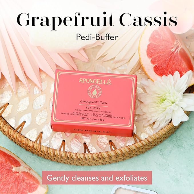 Spongellé Grapefruit Cassis Pedi Buffer Bath Sponge | Exfoliating Foot & Heel Scrub | Cleanse, Exfoliate, and Nourish | Cruelty-Free, Vegan, Dermatologist-Tested, Made in USA | 30+ uses