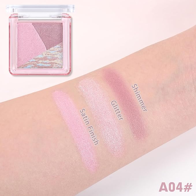 Eyeshadow Palette-Mini 3-in-1 Eye Shadow Powder Palettes Makeup-Matte&Shimmer Baked Eye Shadow for Women，paleta de sombras de ojos，Buildable Smooth Silky Waterproof for Daily Looks，04 Mauve Lavender