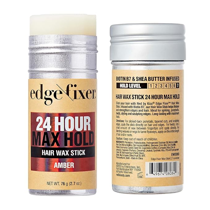 Red by Kiss Hair Wax Stick 24HR Max Hold Edge Fixer Edge Control Pomade Non-Sticky, Non-Oily Flake Free Hair Styling Wax 2.7 oz. (Amber)