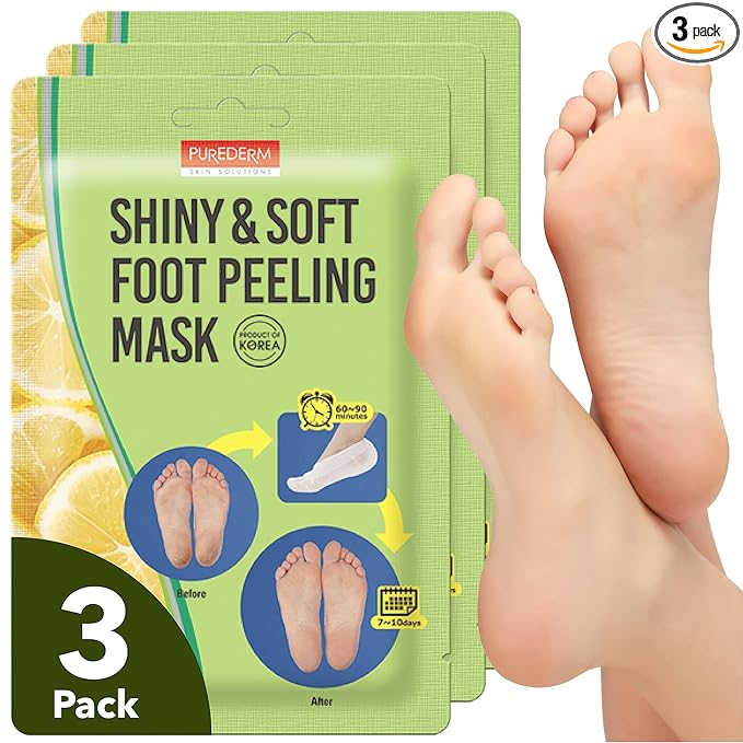 Purederm Shiny & Soft Foot Peeling Mask (3 pack) - For smooth and moist baby skin with Exfoliating peel off Calluses, Dry Skin, Cracked Heels - Men and Women