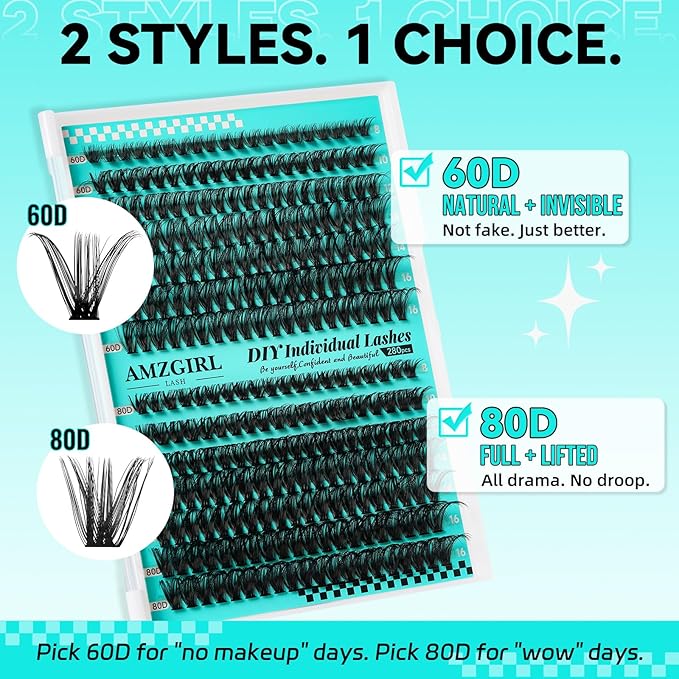 Lash Clusters Kit 60D 80D Eyelash Extension Kit,Lash Bond and Seal Waterproof,Lash Remover for Individual Cluster Lashes Kit,Lash Applicator Tool for DIY Lash Extension Kit(D-Mix9-16mm Kit)