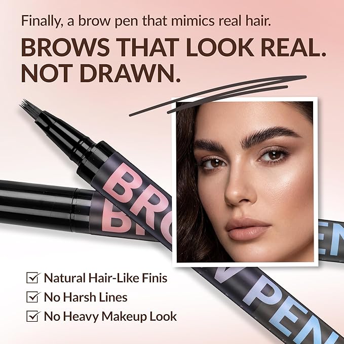 BEPHOLAN Liquid Faux Eyebrow Pen 4D Brush-Tip, Hair-Like Brush Tip Filling Eyebrow Pen,Eye Brow Pencils Waterproof Brow Makeup, Last All-Curved Tip for Natural Fuller-Looking Brows(Grey)