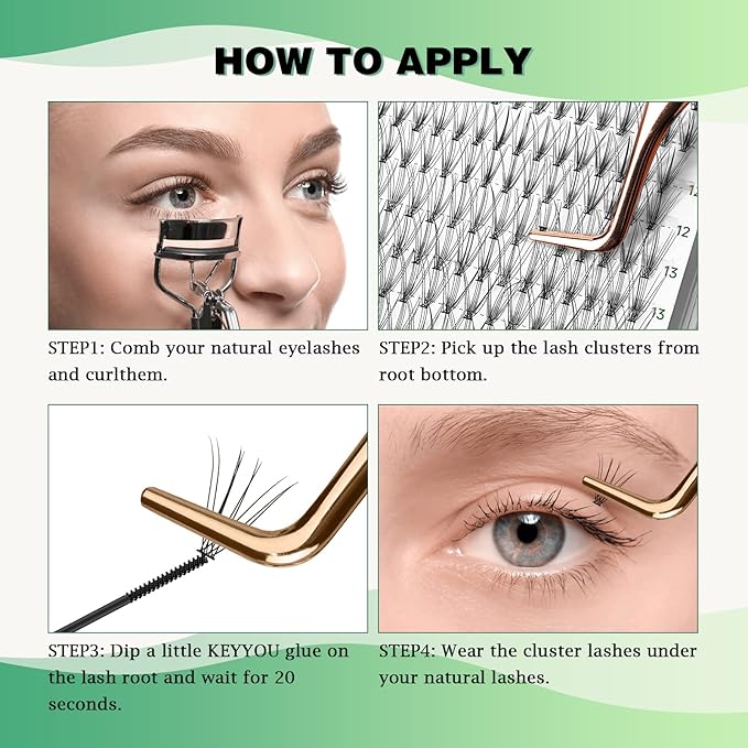 KEYYOU Lash Clusters 300pcs Individual Lashes, 10D 0.1D Curl 9-18MIX DIY Eyelash Extension, Soft & Natural Volume Cluster Lashes with Large Tray