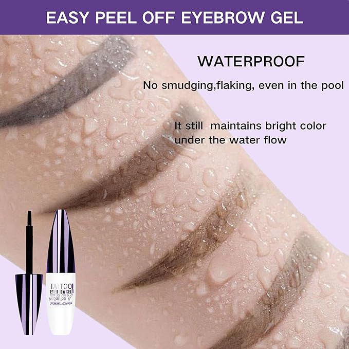 2 Pcs Dark Brown Easy Peel Off Eyebrow Gel, Tattoo Eyebrow Tint, Waterproof & Sweatproof Peel Off Tinted Eyebrow, Long-lasting Natural Color Up to 3 Days, Eyebrow Tattoo for All Skin Types (#01)