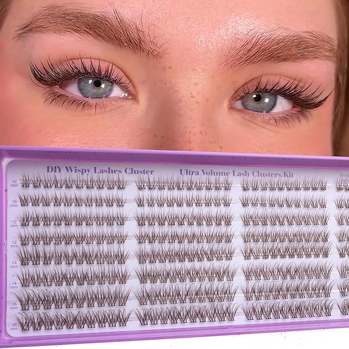 Wispy Lash Clusters Kit, Natural Lash Cluster Eyelash Extensions 320 Pcs C Curl 10-16mm Individual Fluffy False Eyelashes Thin Band DIY Kit for Beginners at Home