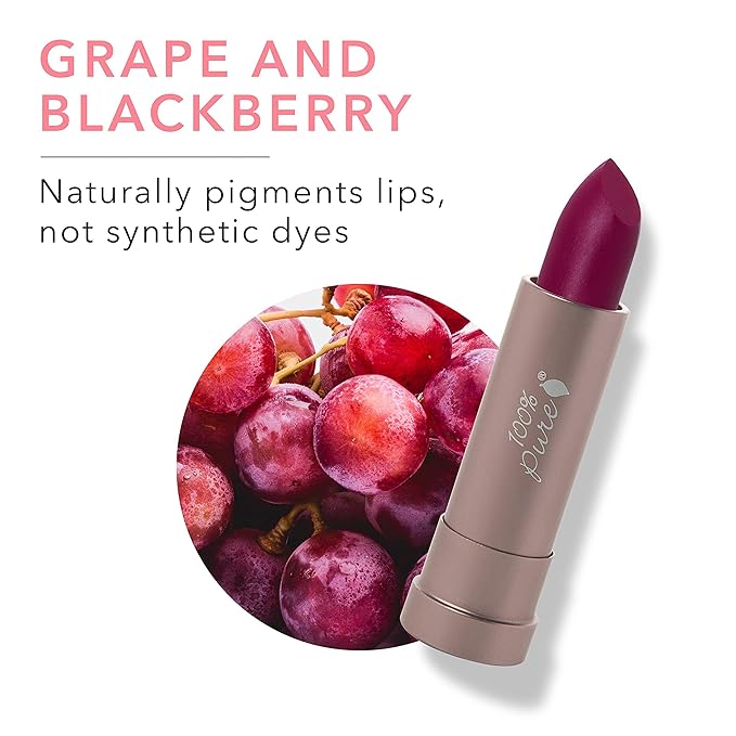 100% PURE Cocoa Butter Matte Lipstick Full Stay All Day Coverage, Lasting Moisturizing & Softening Natural Lip Color for All Skin Tones, Vegan Fruit Pigmented Hyacinthus (Deep Berry Purple) - 0.15 oz