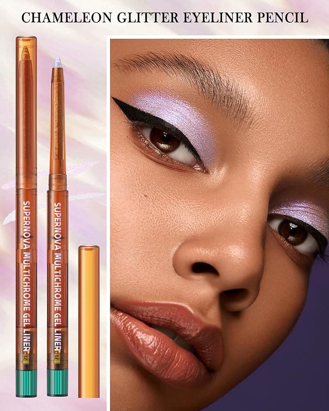 Chameleon Gel Eyeliner Pencil-1pcs Silver Pink Metallic High Pigmented Glitter Eye Liner Pen, Long Lasting Waterproof, Color Changing Shimmer Eyeshadow Pencil, Christmas Makeup Gift for Women-06