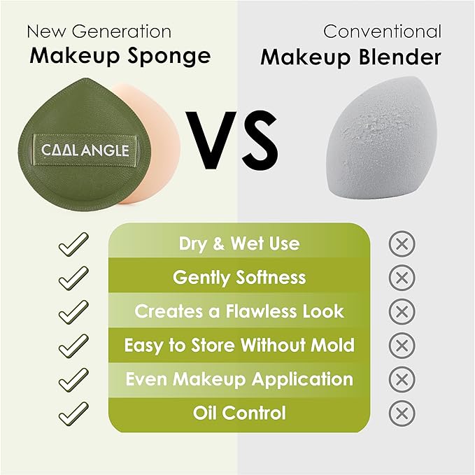 COOL-ANGLE 5Pcs Makeup Sponge For Foundation Concealer And Powder, Latex Free Blender Sponge For Natural And Easy Makeup Soft Long-lasting And Beginner-friendly, Green, Medium