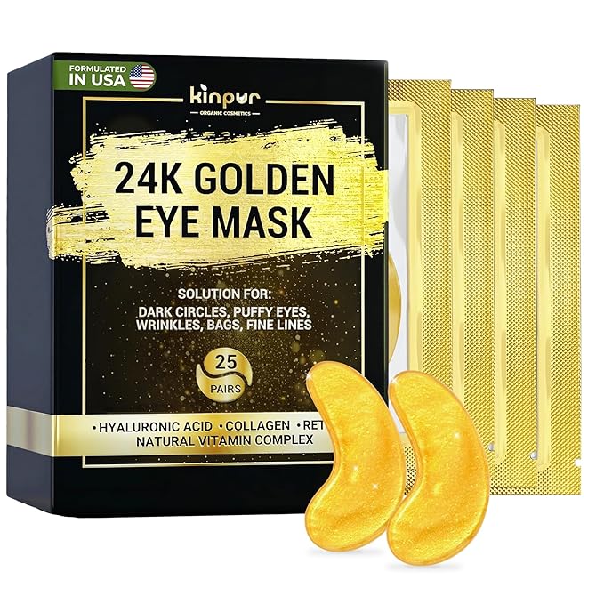 24K Gold Eye Patches for Puffy Eyes and Dark Circles, Luxury Anti-aging Skincare - Collagen Anti Wrinkles Patches w/Vitamin C & Niacinamide to Hydrate, Depuff, Smooth Fine Lines – 25 pairs