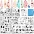 Biutee Nail Stamping Plate 15PCS Nail Stamper Kit Nail Art Stamping Plates Set with Nail Stamper, Scraper & Storage Bag, Nail Stamping Kit Star Bowknot Love Butterfly Leaf Design Template for Nail Art