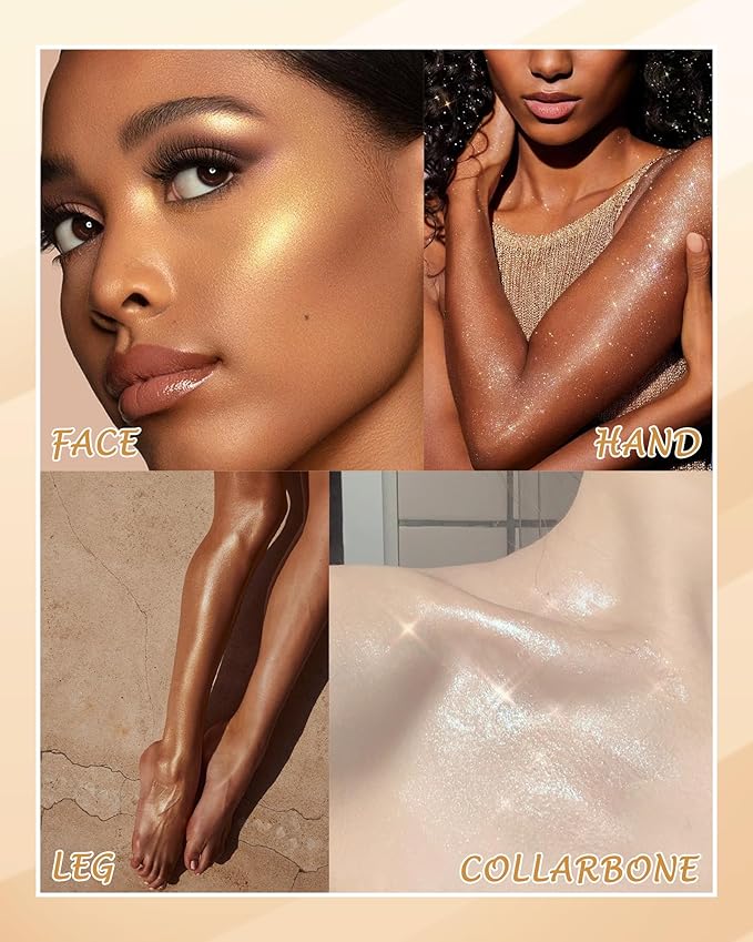 Body Shimmer Glow Oil, Waterproof Long Lasting Face Brighten Sliver Luminizer, Moisturizing Hydrating Body Liquid Illuminator Highlighter Women Makeup, Shiny Diamond Face Glitter for Festive Party#01