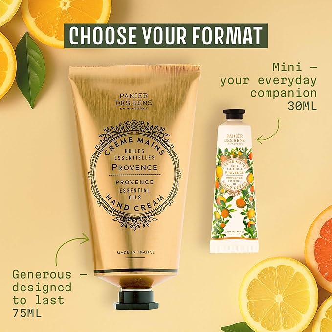 Panier des Sens - Small Hand Cream for Dry Cracked Hands - Provence Citrus Mini Hand Lotion for Dry Skin - With Shea Butter and Olive Oil - Hand Care 97% Natural Ingredients - Travel Size 1 floz