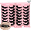 loladook Mink Lashes Strip Cat Eye Wispy D Curl Fluffy Lashes Pack 18mm Long Volume Faux Mink Eyelashes Natural Look 14 Pairs