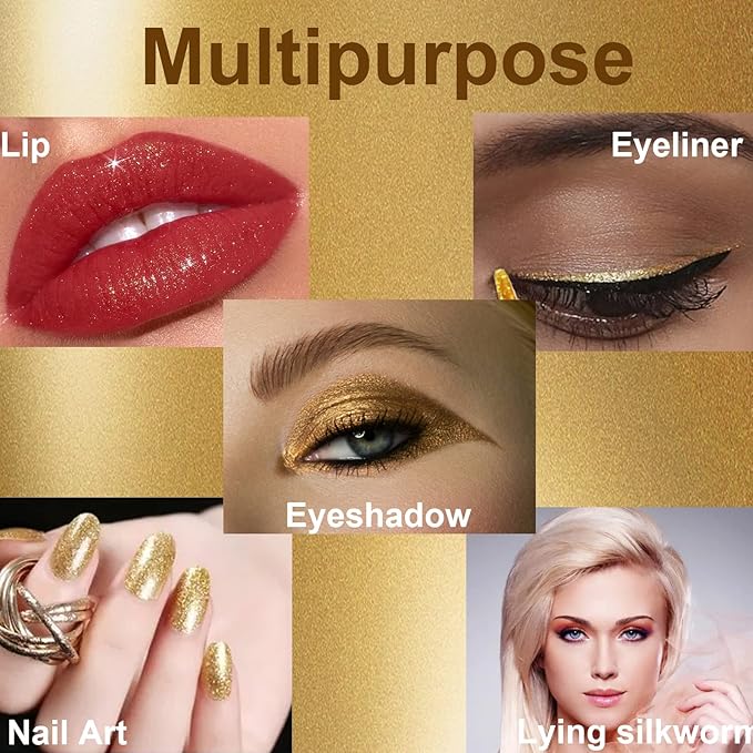 Glitter Eyeliner Liquid, Gold Shimmer Eyeliner, Long-lasting Waterproof Quick-Drying Metallic Shimmer Glitter Liner, Ultra-Fine Tip Sparkle Eye Liner for Multi Dimensional Eye Makeup