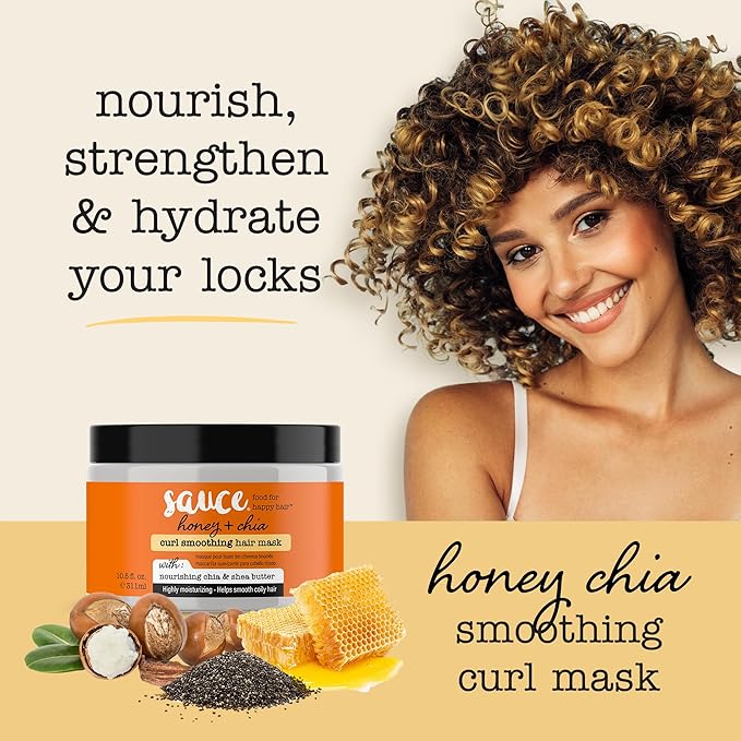 SAUCE Hair Mask, Honey Chia Smoothing Curl Mask (10.5 FL Oz) Frizz Control & Deep Conditioning with Shea Butter, Curly & Coily Hair, No Parabens & Sulfates