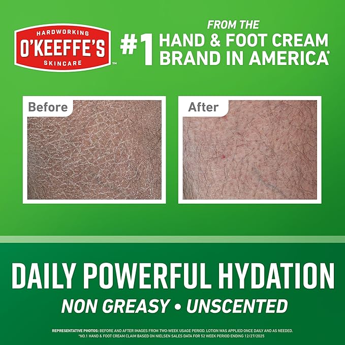 O’Keeffe’s Hardworking Body Lotion, Daily Hydration for Dry Skin, 12 oz Pump (2 Pack) Non Greasy & Unscented, Lightweight Fast Absorbing Formula