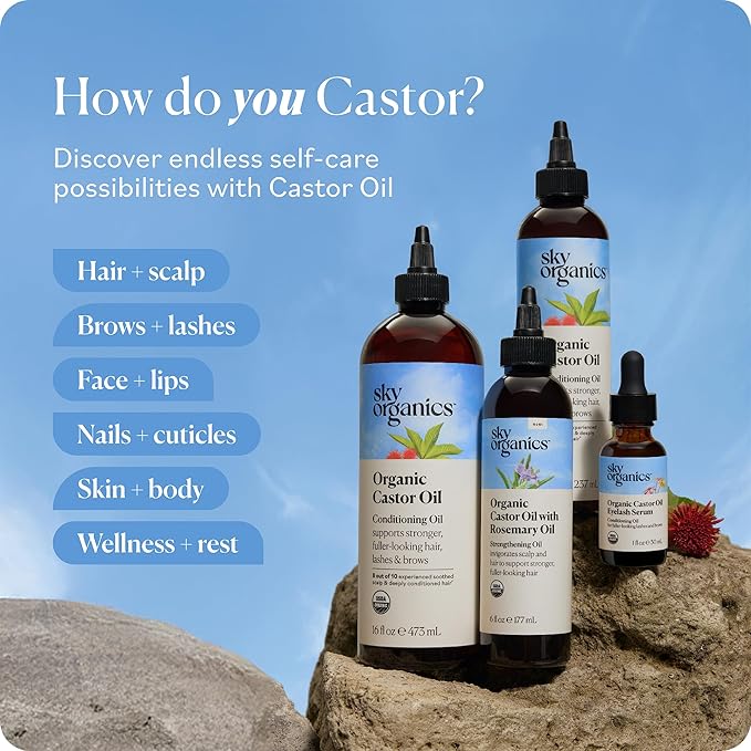 Sky Organics - Organic Castor Oil Pack Wrap Set - 16oz Castor Oil Organic, Adjustable Neck & Body Wraps, Body Wipes - for Liver Detox, Constipation Relief, Skin Care, Muscle Pain - Self Care - Beauty