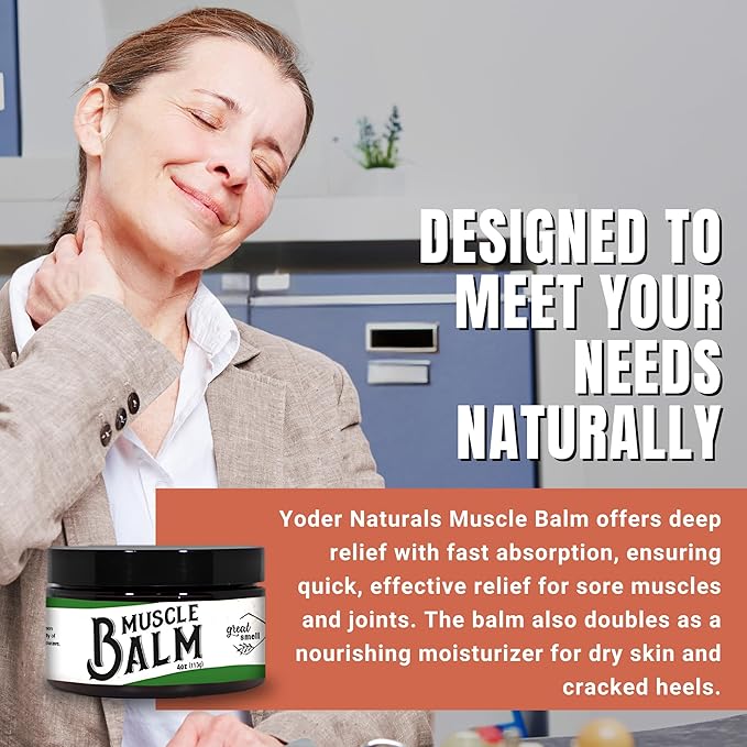 Muscle Balm - All-Natural Moisturizing Butter for Dry Skin + Cracked Heels - Calm, Soothe, Relax - Pure Essential Oils Peppermint + Lavender - Muscles + Joints 4 oz