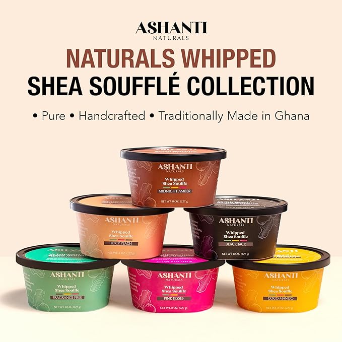 Ashanti Naturals Scented Whipped Shea Butter | African Body Butter for Men w/Coconut and Almond Oil (Midnight Amber Souffle, 8 oz)