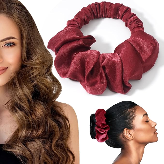 Heatless Hair Curler to Sleep In, Soft Heatless Curling Scrunchie, No Heat Curls for Long Hair, Soft Sleep Hair Roller for Sleep in Overnight Soft Sleep Headband (Burgundy)