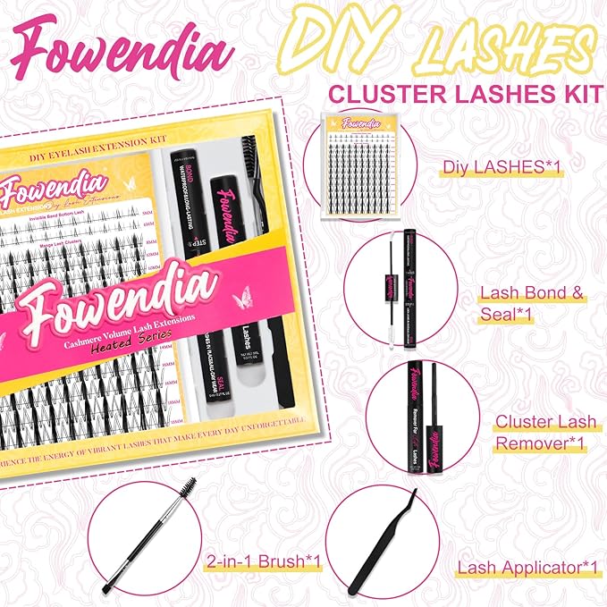 Fowendia Lash Clusters Kit Wanna Be 8-18mm Fairy Manga Eyelash Clusters DIY Lash Extension Kit Waterproof Wispy Anime Lashes Clusters Invisible Band 0.3mm Individual Cluster Eyelash Extensions Kit