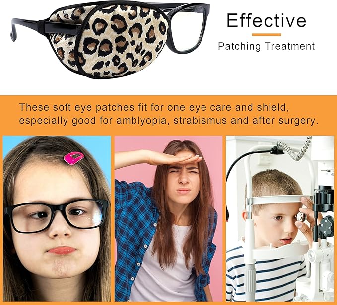 eZAKKA Eye Patches for Adults, Eye Patch for Glasses, Silk Eye Patch Medical for Lazy Eye Patches for Women Amblyopia Strabismus and After Surgery (Brown+Leopard)
