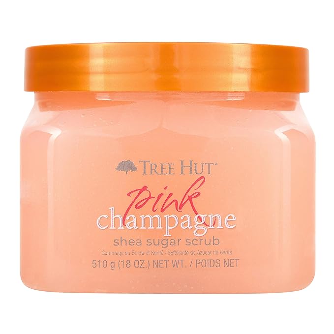 Tree Hut Pink Champagne Body Scrub, Exfoliating & Hydrating Sugar Scrub with Shea Butter & Essential Oils, Smooth Skin, Body Exfoliator For All Skin Types, Self Care Gifts for Women, Vegan, 18 Oz