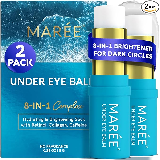 MAREE Under Eye Balm Stick Hydrating – 2 PACK Retinol Caffeine Under Eye Brightener Stick for Older Women – Collagen Undereye Cream for Dark Circles & Wrinkles – Skin Care Treatment Moisturizer